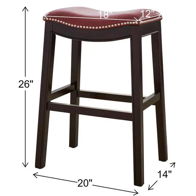 Alt view image 3 of 7 - 26in. H Counter-Height Wood Barstool with Red Faux-Leather Seat, 1PC