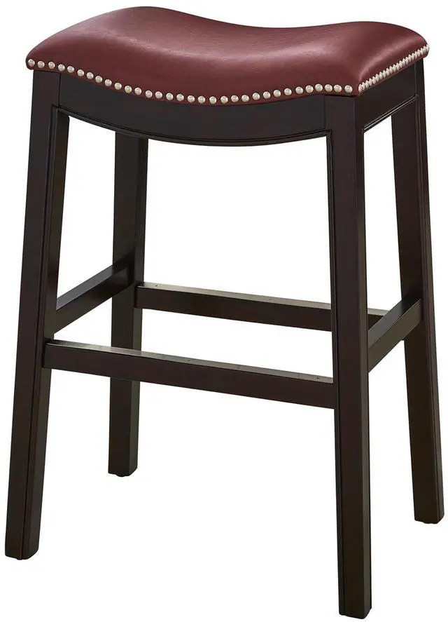 Main image of 26in. H Counter-Height Wood Barstool with Red Faux-Leather Seat, 1PC