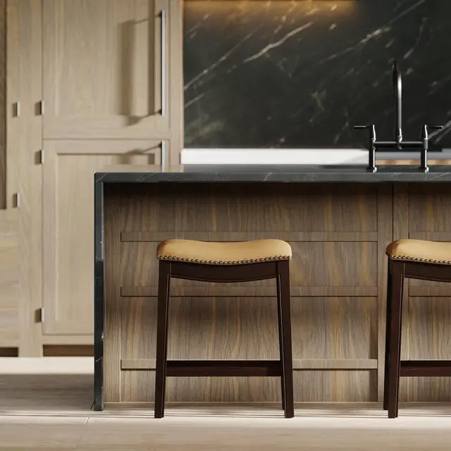 Alt view image 6 of 7 - 26in. H Counter-Height Wood Barstool with Tan Faux-Leather Seat, 1PC