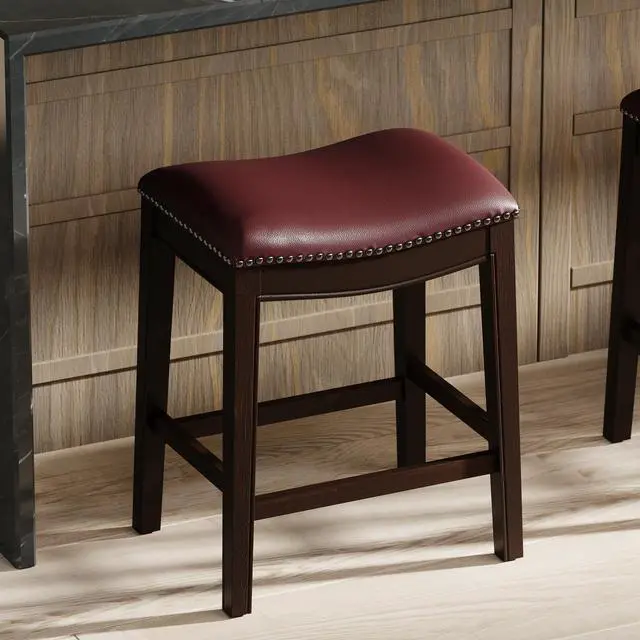Alt view image 4 of 7 - 26in. H Counter-Height Wood Barstool with Red Faux-Leather Seat, 1PC