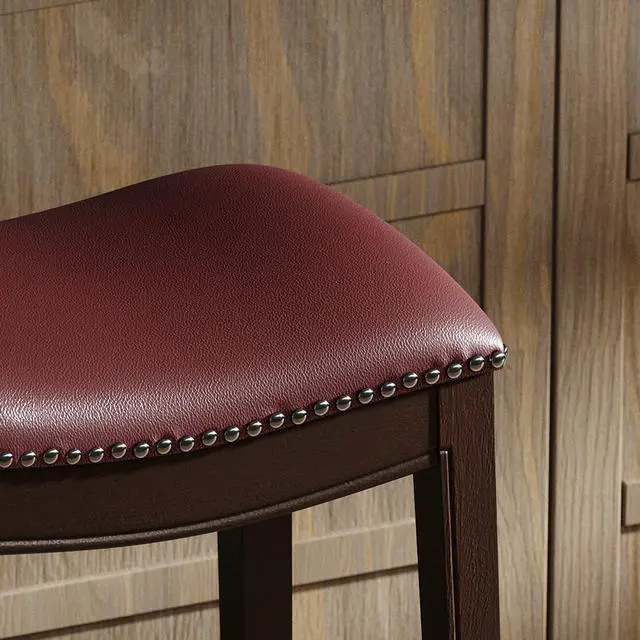 Alt view image 5 of 7 - 26in. H Counter-Height Wood Barstool with Red Faux-Leather Seat, 1PC