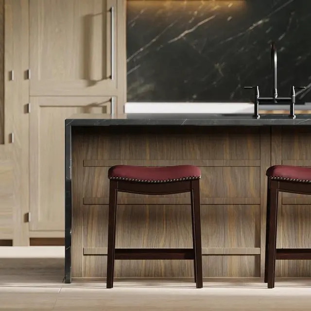 Alt view image 7 of 7 - 26in. H Counter-Height Wood Barstool with Red Faux-Leather Seat, 1PC