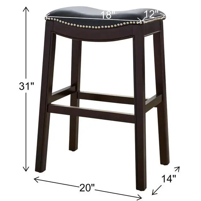 Alt view image 3 of 7 - 31in. H Bar-Height Wood Barstool with Black Faux-Leather Seat, 1PC