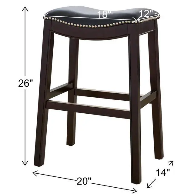 Alt view image 3 of 7 - 26in. H Counter-Height Wood Barstool with Black Faux-Leather Seat, 1PC