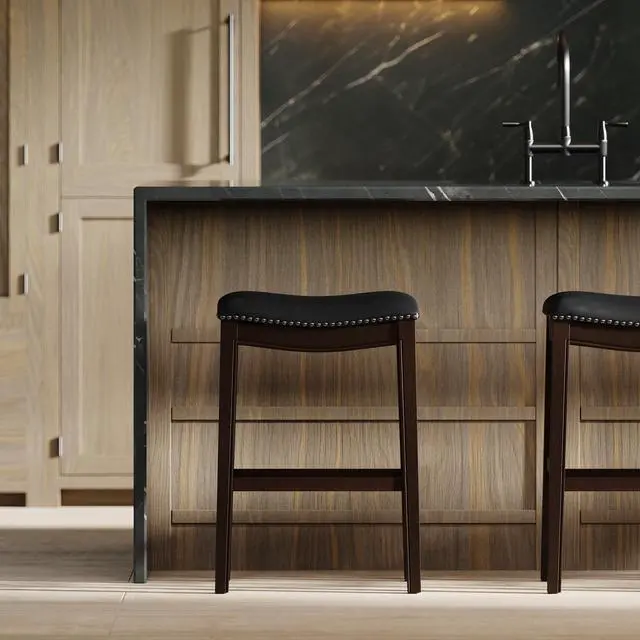 Alt view image 6 of 7 - 31in. H Bar-Height Wood Barstool with Black Faux-Leather Seat, 1PC