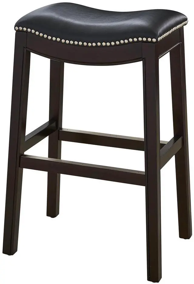 Main image of 31in. H Bar-Height Wood Barstool with Black Faux-Leather Seat, 1PC