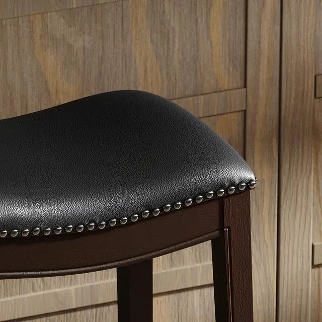 Alt view image 5 of 7 - 31in. H Bar-Height Wood Barstool with Black Faux-Leather Seat, 1PC