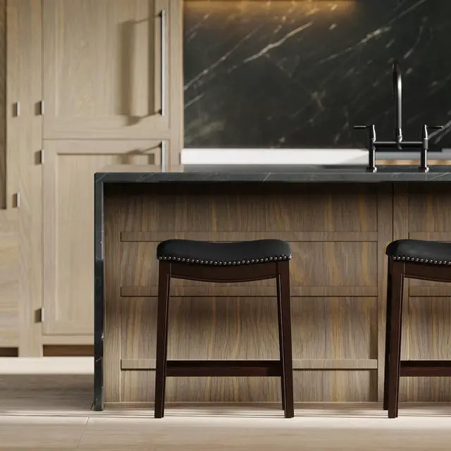 Alt view image 6 of 7 - 26in. H Counter-Height Wood Barstool with Black Faux-Leather Seat, 1PC