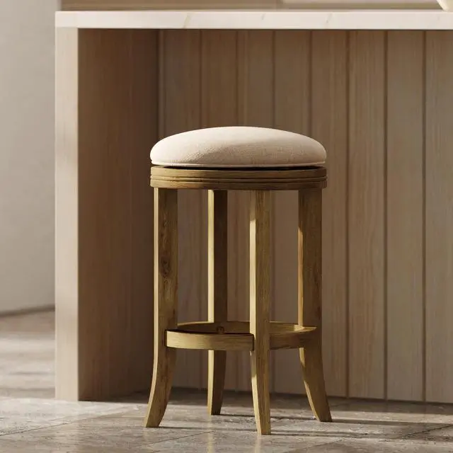 Alt view image 2 of 7 - 26in. Counter-Height Backless Wood Swivel Barstool with Upholstered Seat, Honeysuckle, 1PC