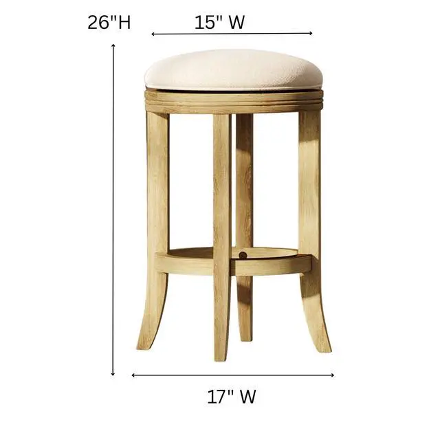 Alt view image 3 of 7 - 26in. Counter-Height Backless Wood Swivel Barstool with Upholstered Seat, Honeysuckle, 1PC