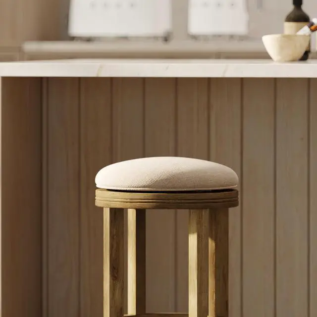 Alt view image 4 of 7 - 26in. Counter-Height Backless Wood Swivel Barstool with Upholstered Seat, Honeysuckle, 1PC