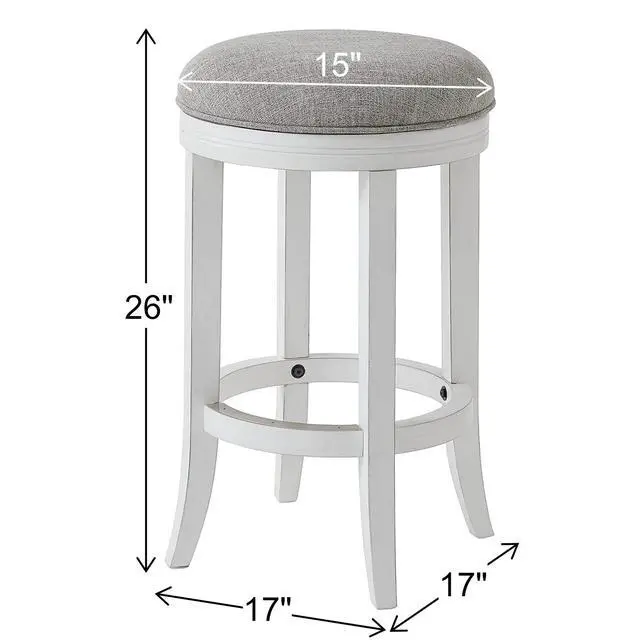Alt view image 3 of 7 - 26in. Counter-Height Wood Backless Barstool with Upholstered Gray Swivel Seat, White Frame, 1PC