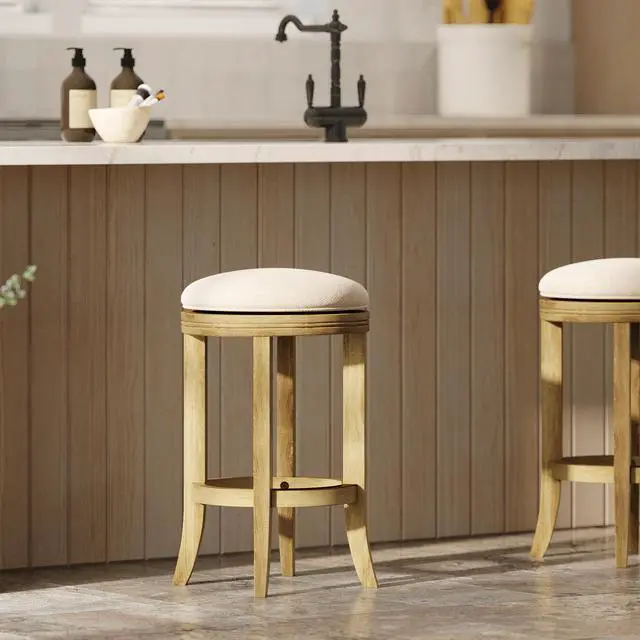 Alt view image 6 of 7 - 26in. Counter-Height Backless Wood Swivel Barstool with Upholstered Seat, Honeysuckle, 1PC