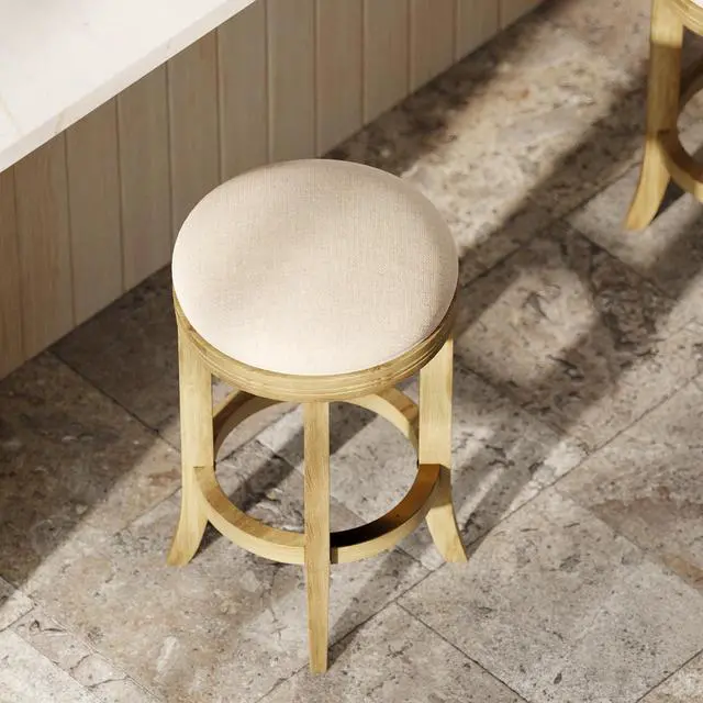 Alt view image 5 of 7 - 26in. Counter-Height Backless Wood Swivel Barstool with Upholstered Seat, Honeysuckle, 1PC