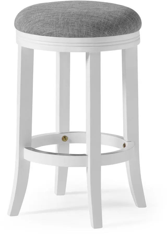 Main image of 26in. Counter-Height Wood Backless Barstool with Upholstered Gray Swivel Seat, White Frame, 1PC