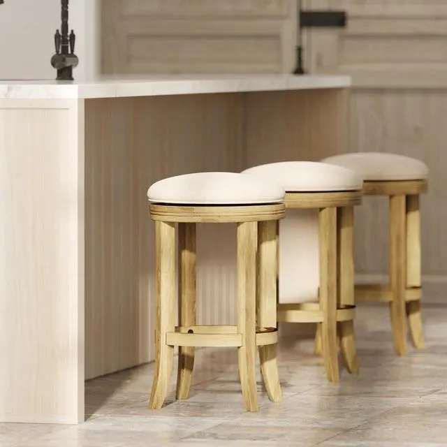 Alt view image 7 of 7 - 26in. Counter-Height Backless Wood Swivel Barstool with Upholstered Seat, Honeysuckle, 1PC