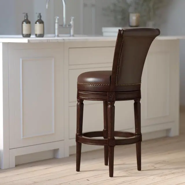 Alt view image 4 of 7 - 31in. Wood Bar-Height Swivel Barstool with High-Back, 1PC