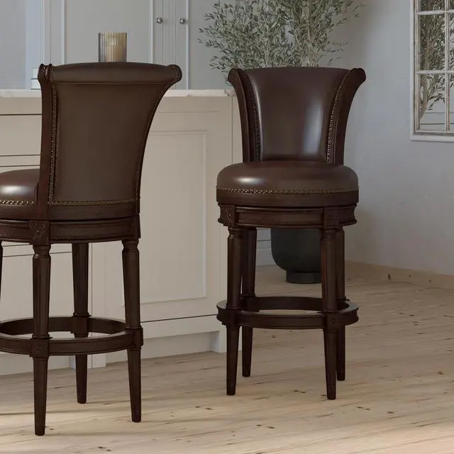 Alt view image 2 of 7 - 31in. Wood Bar-Height Swivel Barstool with High-Back, 1PC