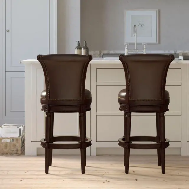 Alt view image 6 of 7 - 31in. Wood Bar-Height Swivel Barstool with High-Back, 1PC
