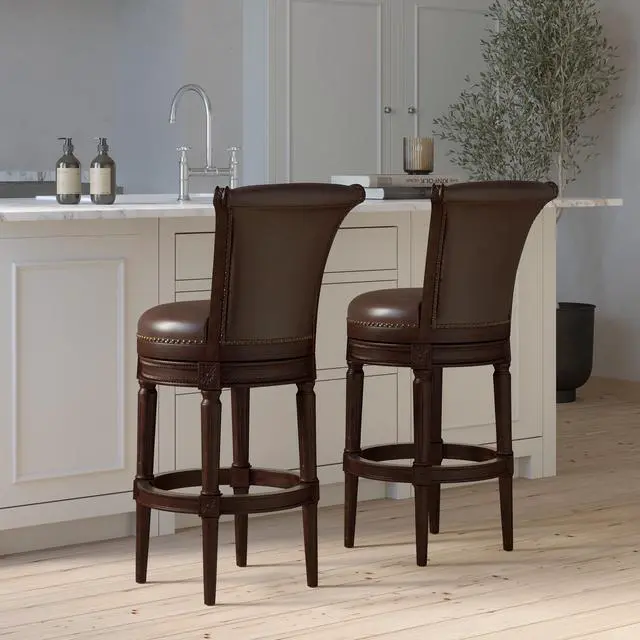 Alt view image 7 of 7 - 31in. Wood Bar-Height Swivel Barstool with High-Back, 1PC