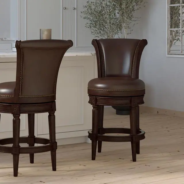 Alt view image 2 of 7 - 26in. Wood Counter-Height Swivel Barstool with High-Back, 1PC