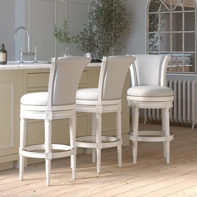 Alt view image 4 of 7 - 31in. Wood Bar-Height Swivel Barstool with High-Back, 1PC