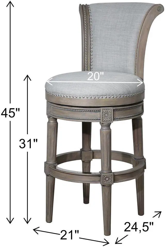 Alt view image 3 of 7 - 31in. Wood Bar-Height Swivel Barstool with High-Back, Weathered Gray, 1PC