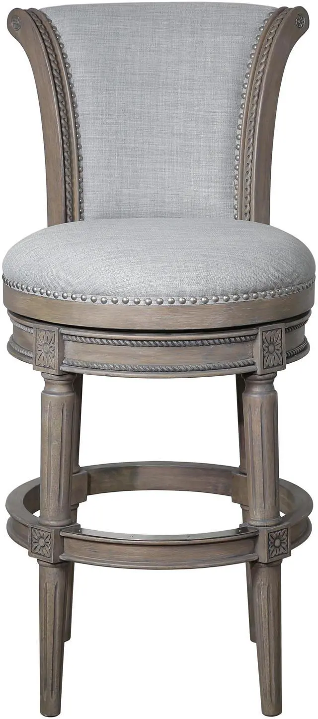 Main image of 31in. Wood Bar-Height Swivel Barstool with High-Back, Weathered Gray, 1PC