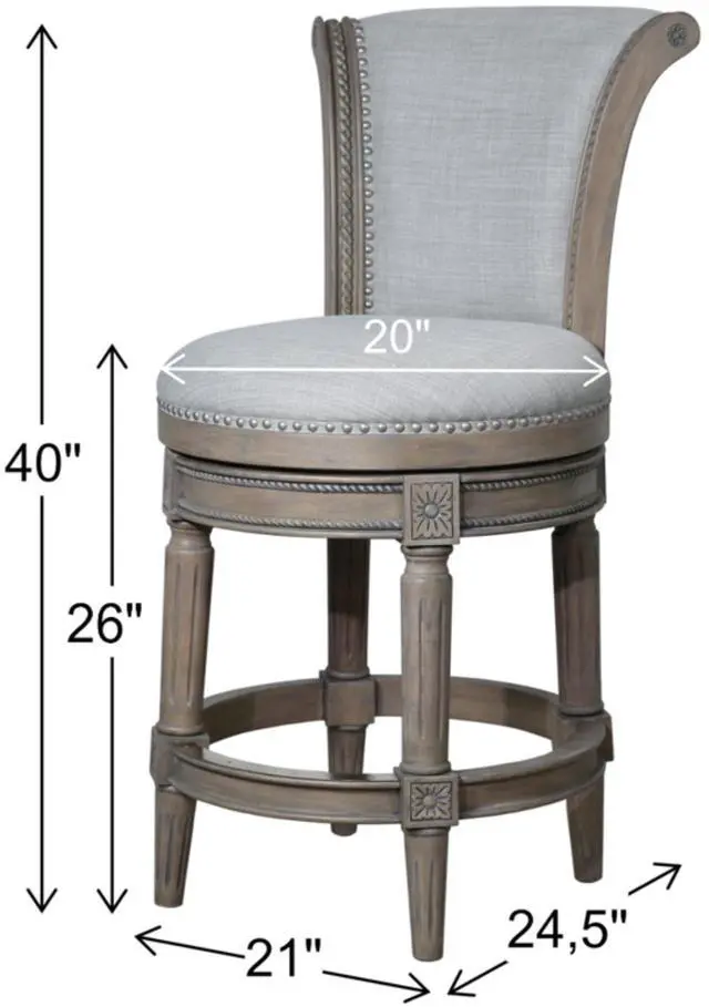 Alt view image 3 of 7 - 26in. Wood Counter-Height Swivel Barstool with High-Back, Weathered Gray, 1PC