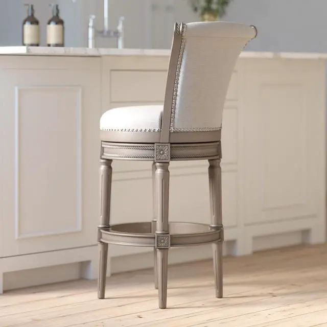 Alt view image 4 of 7 - 31in. Wood Bar-Height Swivel Barstool with High-Back, Weathered Gray, 1PC