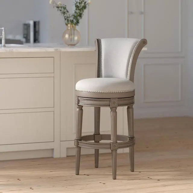 Alt view image 2 of 7 - 31in. Wood Bar-Height Swivel Barstool with High-Back, Weathered Gray, 1PC