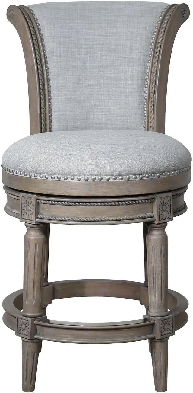 Main image of 26in. Wood Counter-Height Swivel Barstool with High-Back, Weathered Gray, 1PC