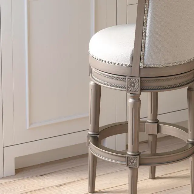 Alt view image 6 of 7 - 31in. Wood Bar-Height Swivel Barstool with High-Back, Weathered Gray, 1PC