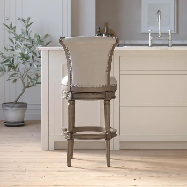 Alt view image 5 of 7 - 31in. Wood Bar-Height Swivel Barstool with High-Back, Weathered Gray, 1PC