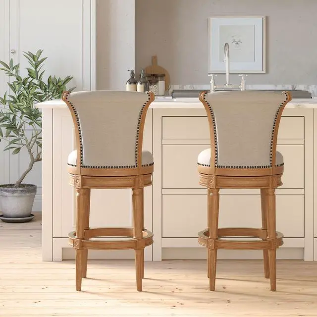 Alt view image 6 of 7 - 31in. Wood Bar-Height Swivel Barstool with High-Back, Weathered Natural, 1PC