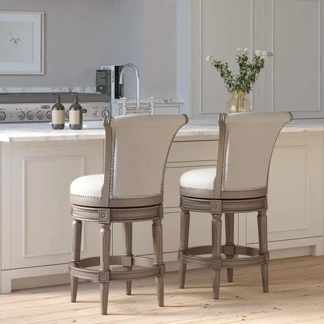 Alt view image 7 of 7 - 26in. Wood Counter-Height Swivel Barstool with High-Back, Weathered Gray, 1PC