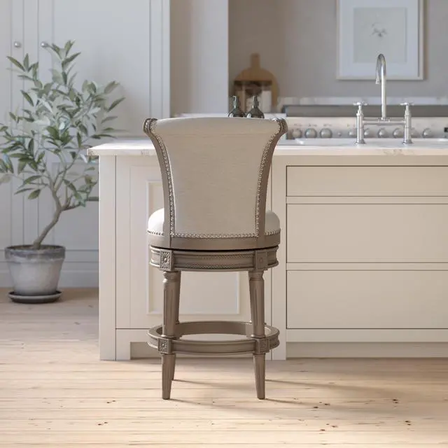 Alt view image 5 of 7 - 26in. Wood Counter-Height Swivel Barstool with High-Back, Weathered Gray, 1PC