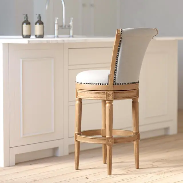 Alt view image 4 of 7 - 31in. Wood Bar-Height Swivel Barstool with High-Back, Weathered Natural, 1PC