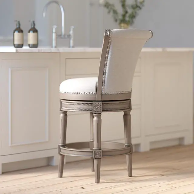 Alt view image 4 of 7 - 26in. Wood Counter-Height Swivel Barstool with High-Back, Weathered Gray, 1PC