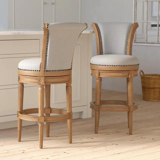 Alt view image 2 of 7 - 31in. Wood Bar-Height Swivel Barstool with High-Back, Weathered Natural, 1PC