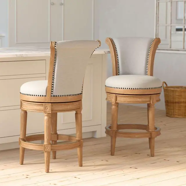 Alt view image 2 of 7 - 26in. Wood Counter-Height Swivel Barstool with High-Back, Weathered Natural, 1PC