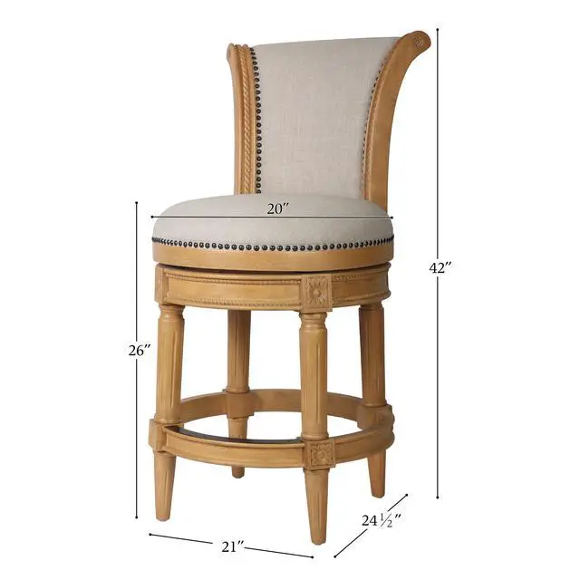 Alt view image 3 of 7 - 26in. Wood Counter-Height Swivel Barstool with High-Back, Weathered Natural, 1PC