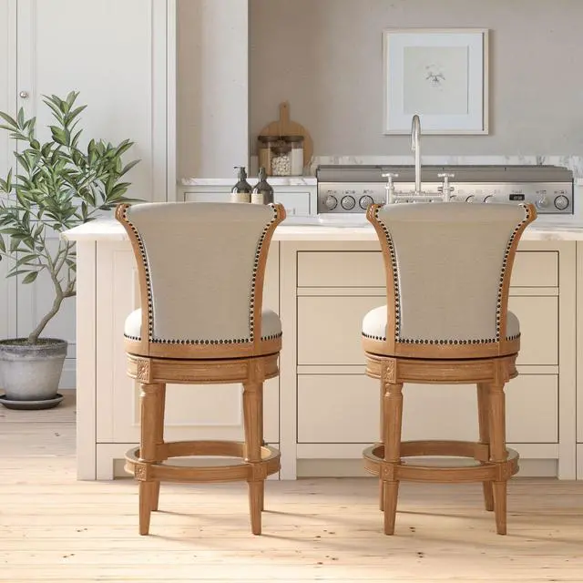 Alt view image 7 of 7 - 26in. Wood Counter-Height Swivel Barstool with High-Back, Weathered Natural, 1PC