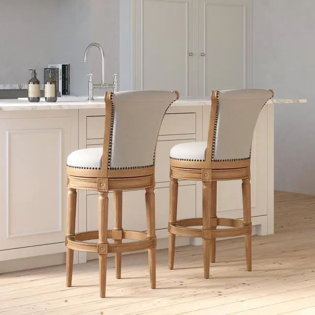 Alt view image 7 of 7 - 31in. Wood Bar-Height Swivel Barstool with High-Back, Weathered Natural, 1PC
