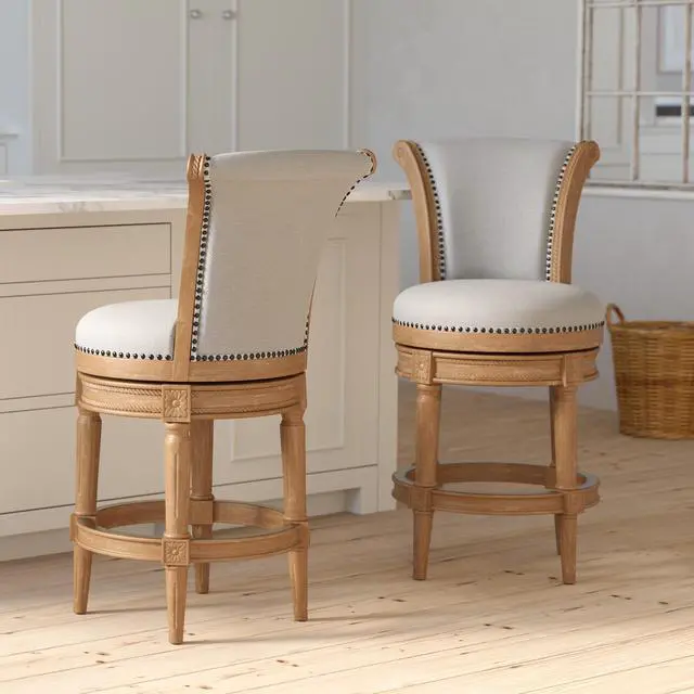 Alt view image 4 of 7 - 26in. Wood Counter-Height Swivel Barstool with High-Back, Weathered Natural, 1PC