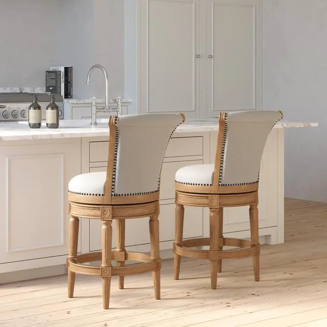 Alt view image 6 of 7 - 26in. Wood Counter-Height Swivel Barstool with High-Back, Weathered Natural, 1PC