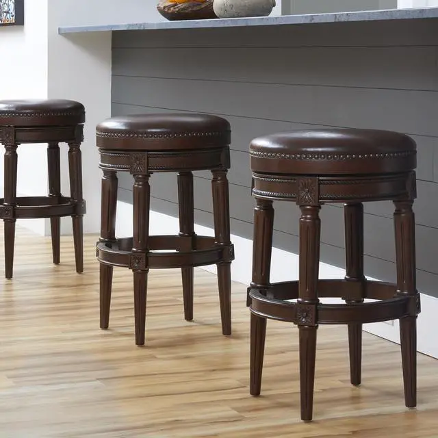 Alt view image 4 of 7 - 31in. Wood Backless Bar-Height Swivel Barstool, 1PC