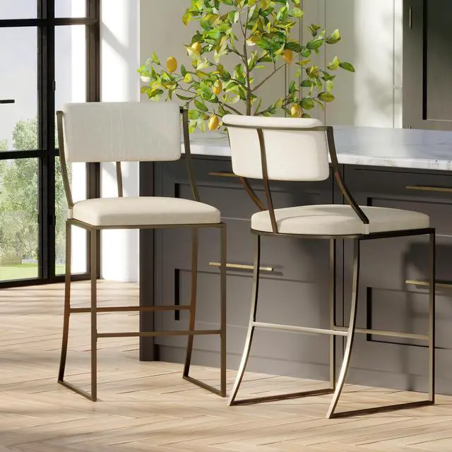 Alt view image 5 of 7 - 30" Bar-Height Metal Bar Stool with Back, Antique Brass, 1PC