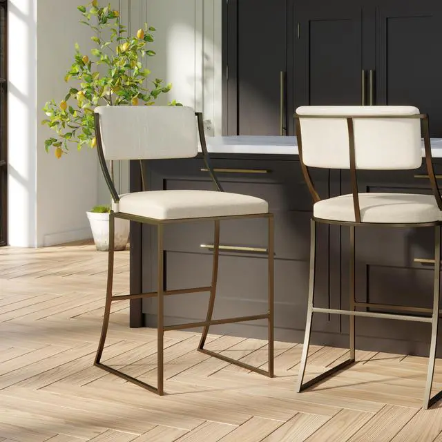 Alt view image 4 of 7 - 30" Bar-Height Metal Bar Stool with Back, Antique Brass, 1PC