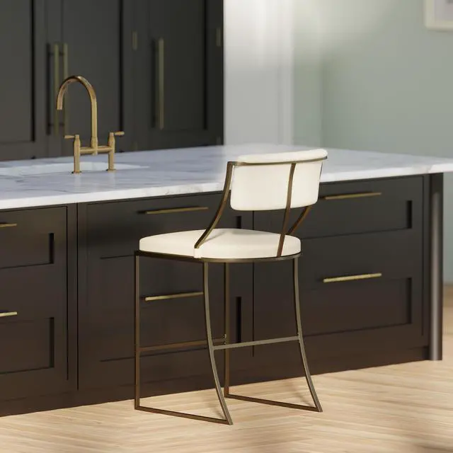 Alt view image 6 of 7 - 30" Bar-Height Metal Bar Stool with Back, Antique Brass, 1PC